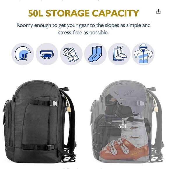 Unigear Ski Boot Bag, 50L -Helmet, Goggles, Gloves, Skis, Snowboard,Accessories - Picture 5 of 6